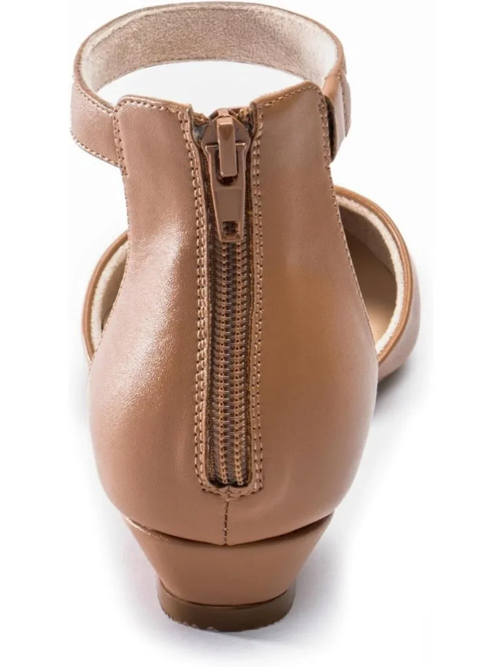 Women's Tan Pu Leather Flats Ankle Strap Comfortable Pointed Toe Dress Shoes